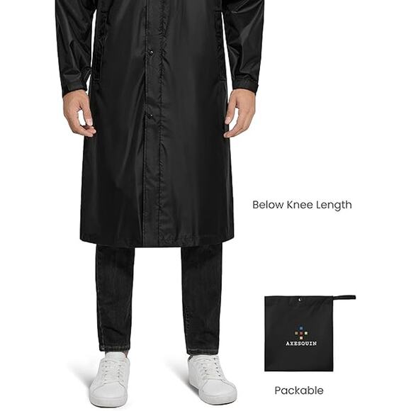 New Mens Medium Lightweight Below Knee Length Hooded Raincoat - Picture 6 of 7